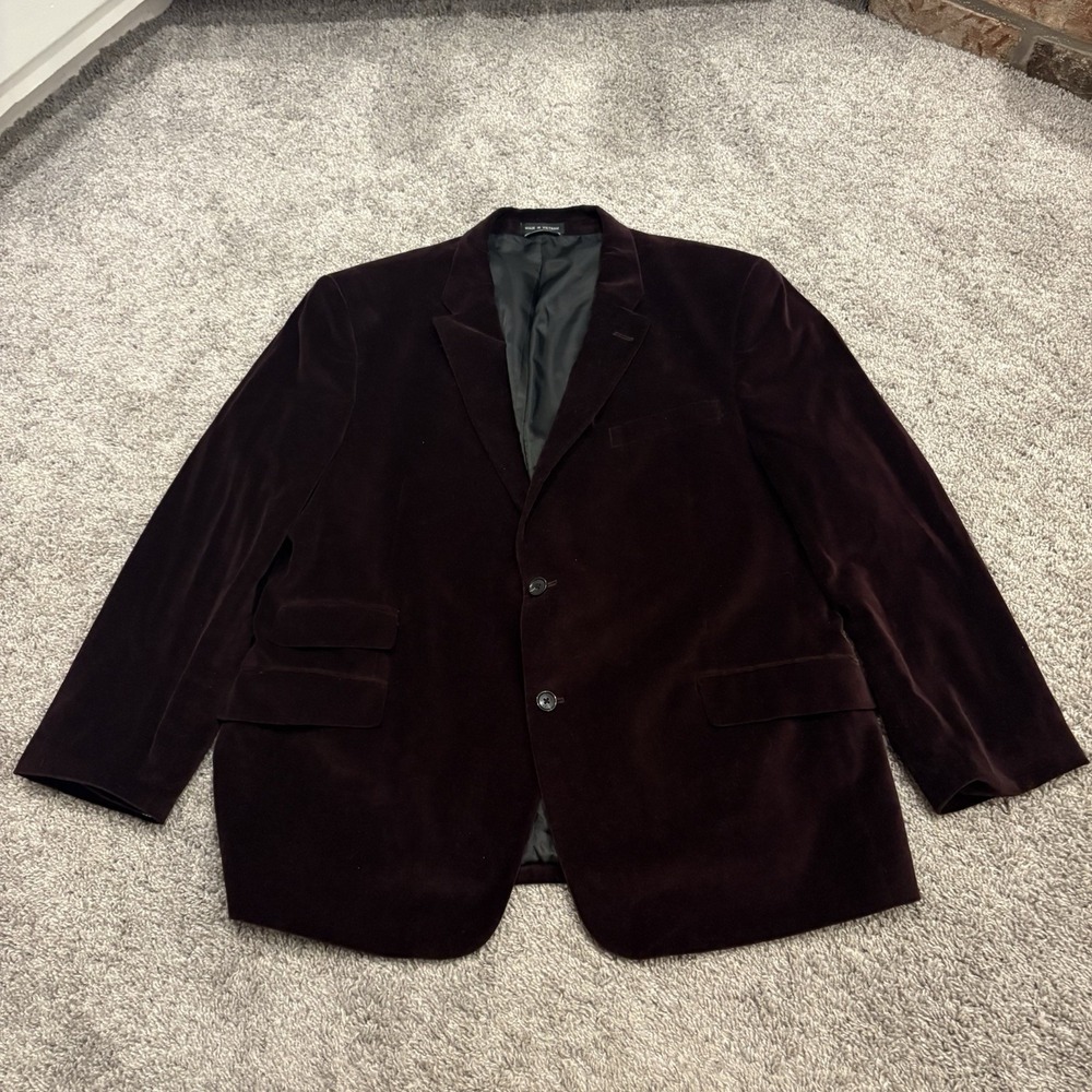 Deep Burgundy Velvet Blazer Jacket Mens 2 Button Dressy Retro Holiday Party 48R